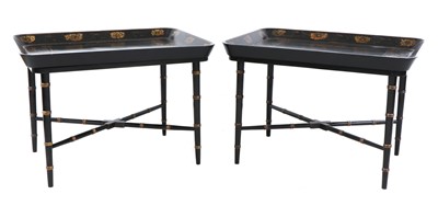 Lot 39 - A pair of Regency-style papier mâché tray-top side tables