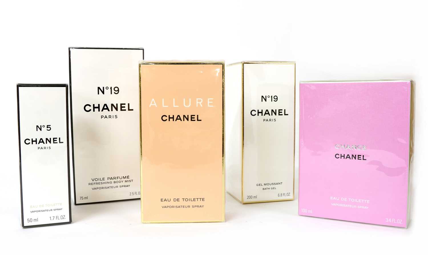 Lot 300 - Four Chanel fragrances and a Chanel bath gel