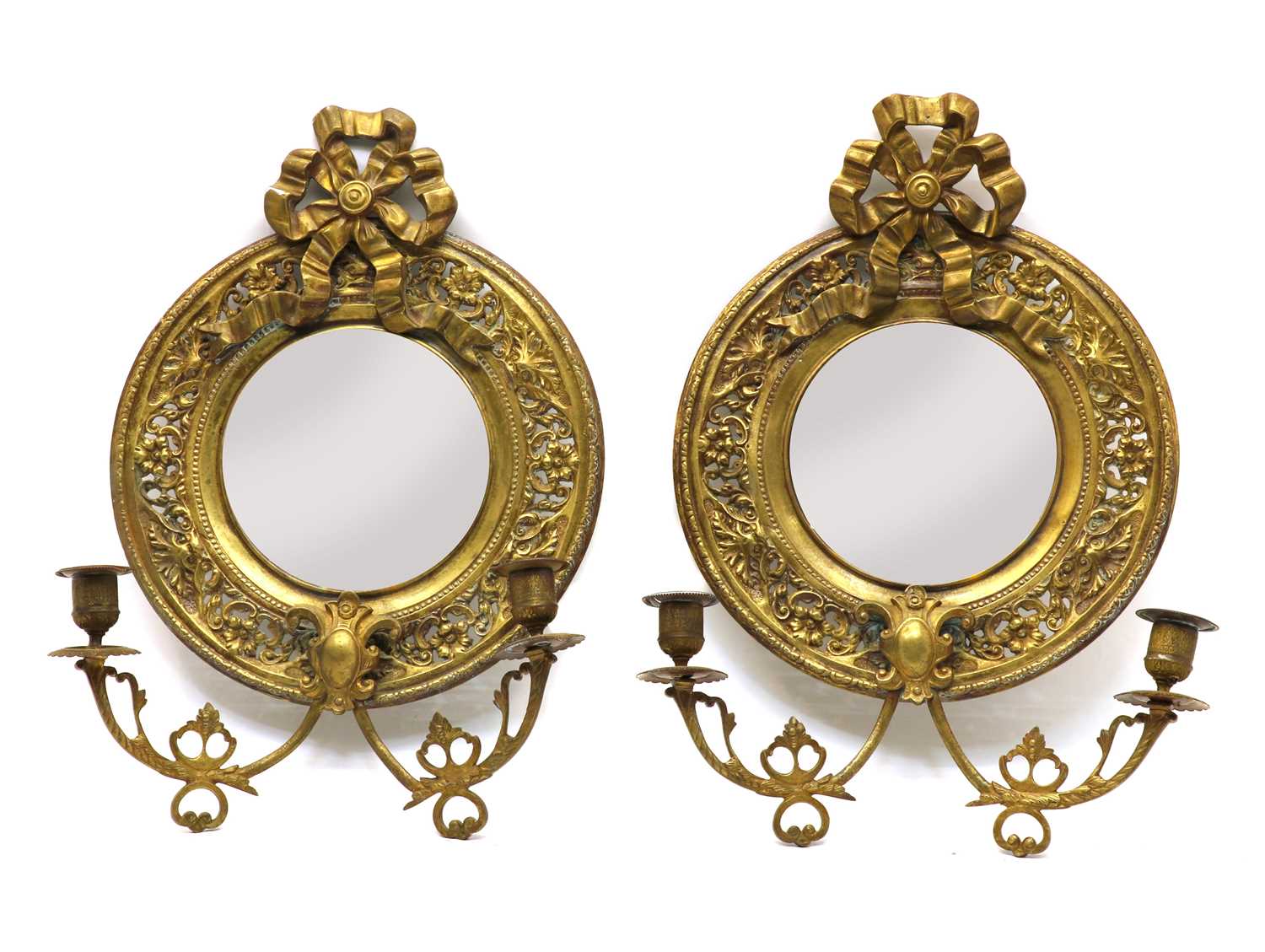 Lot 116 - A pair of brass girandole mirrors