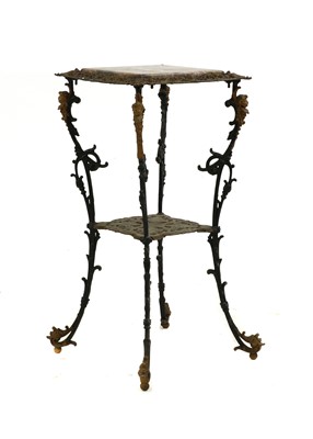 Lot 505 - A square fancy metal table with marble top