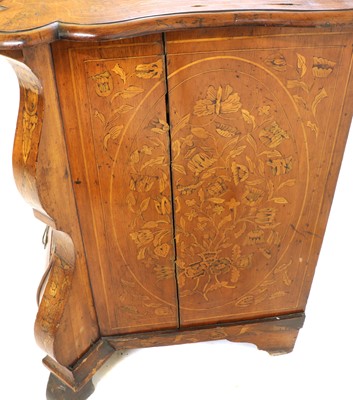 Lot 350 - A 19th century Dutch marquetry bombe shaped chest of four drawers