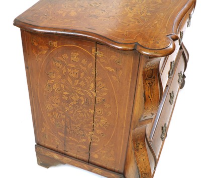 Lot 350 - A 19th century Dutch marquetry bombe shaped chest of four drawers