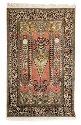 Lot 635 - A Persian wool and silk prayer rug
