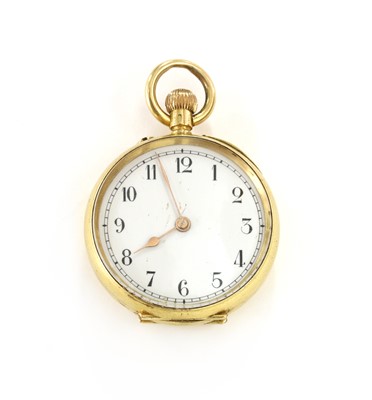 Lot 1492 - A gold open-faced pin set fob watch