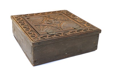 Lot 269 - An antique oak chip carved spice box 18th/19th century