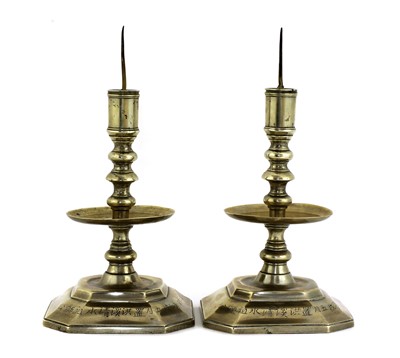 Lot 206 - A pair of Chinese paktong pricket candlesticks