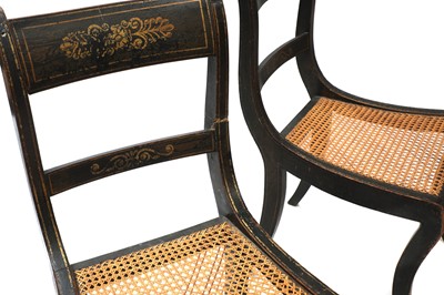 Lot 230 - A set of four Regency black japanned dining chairs