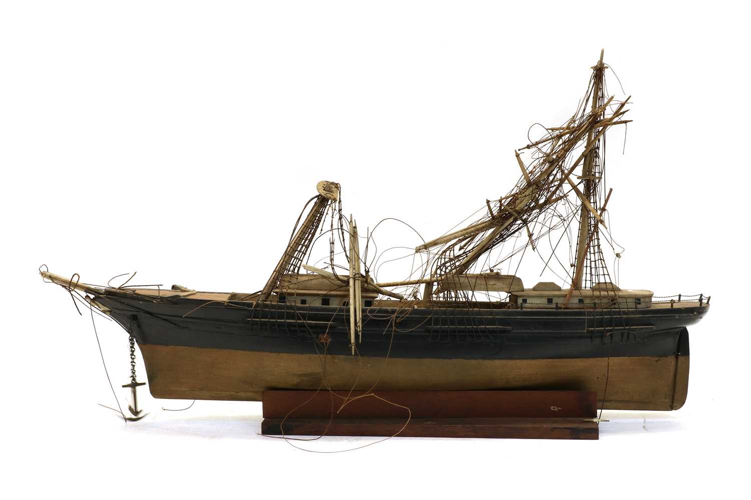 Lot 83 - A 19th century wooden and bone three masted sailing ship