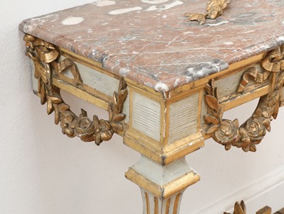 Lot 156 - A Danish giltwood and white-painted mirror and marble top console
