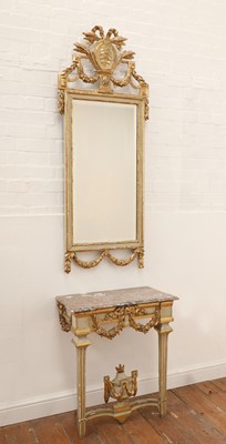 Lot 156 - A Danish giltwood and white-painted mirror and marble top console