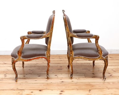 Lot 158 - A similar pair of Louis XV-style gilt-framed armchairs