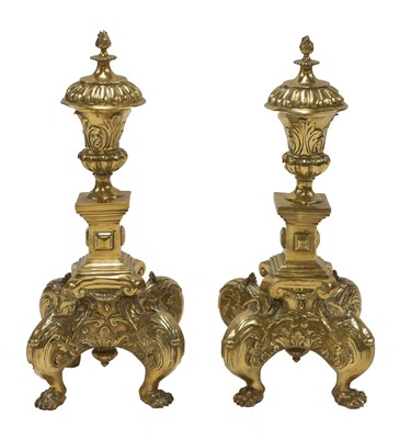 Lot 196 - A pair of large baroque-style cast bronze andirons