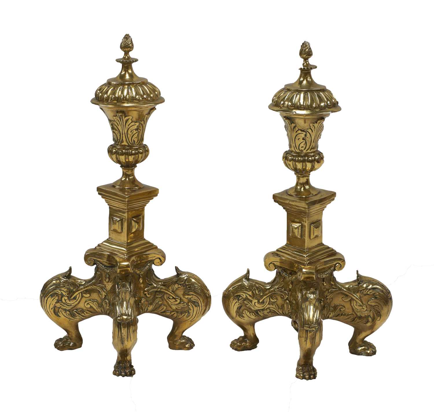 Lot 196 - A pair of large baroque-style cast bronze andirons