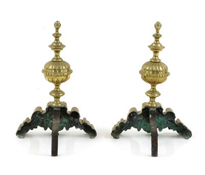 Lot 144 - A pair of 17th century style Dutch brass andirons