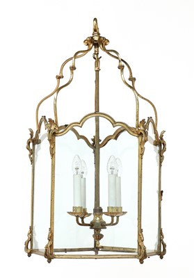Lot 639 - A large brass-framed hexagonal hall lantern