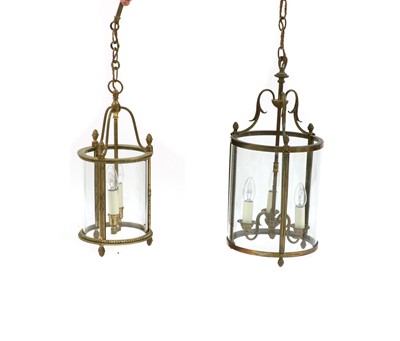 Lot 276 - A small brass framed cylindrical hall lantern