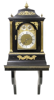 Lot 200 - A large ebonised musical bracket clock