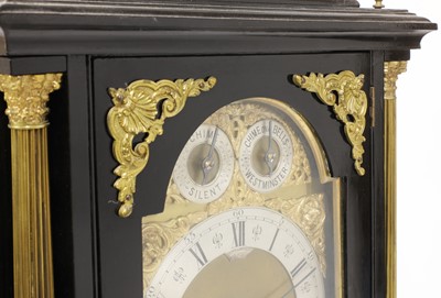 Lot 200 - A large ebonised musical bracket clock