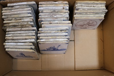 Lot 82 - A box of 18th and 19th century Delft tiles