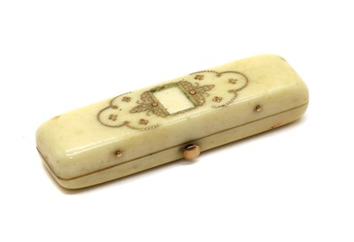 Lot 120 - A Georgian Ivory and piquet work toothpick box