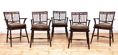 Lot 553 - A composite set of five fruitwood and elm Mendlesham chairs