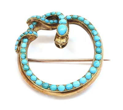 Lot 29 - A Victorian gold turquoise set snake brooch/pendant