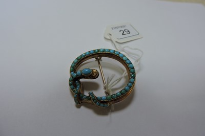 Lot 29 - A Victorian gold turquoise set snake brooch/pendant