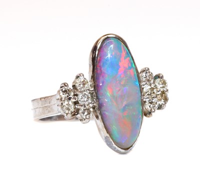 Lot 287 - A white gold opal doublet and diamond ring