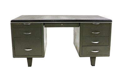 Lot 385 - A mid 20th century metal pedestal desk