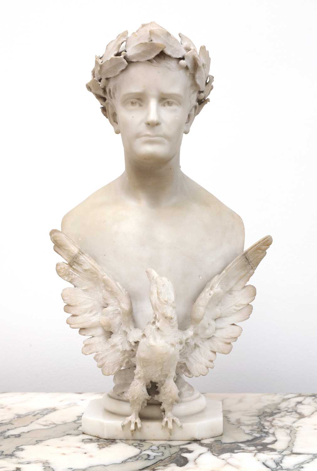 Lot 591 - A carved marble bust of Napoleon