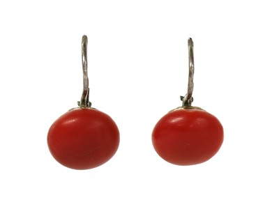 Lot 22 - A pair of silver coral earrings