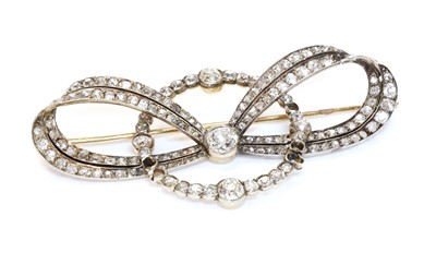 Lot 48 - A cased former Austro-Hungarian diamond set bow and hoop brooch, by Ernest Paltsho, Vienna, c.1900