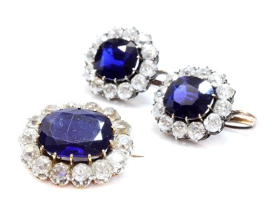 Lot 34 - A pair of Austrian sapphire and diamond cluster earrings c.1890