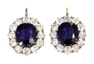 Lot 34 - A pair of Austrian sapphire and diamond cluster earrings c.1890