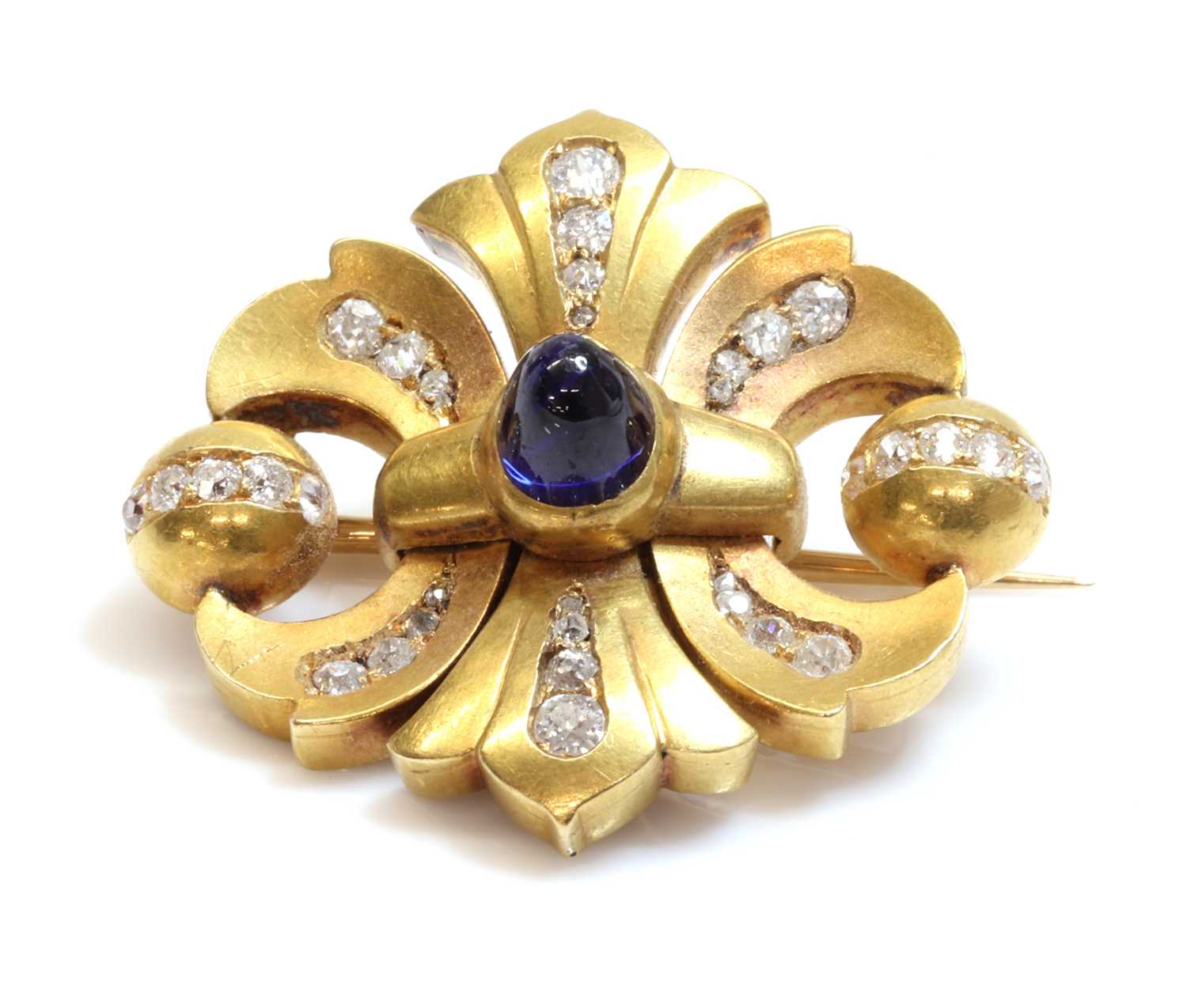 Lot 90 - A former Austro-Hungarian sapphire and diamond double fleur-de-lys shaped brooch
