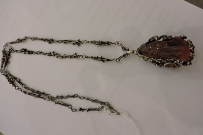 Lot 255 - A Polish silver amber pendant, c.1970