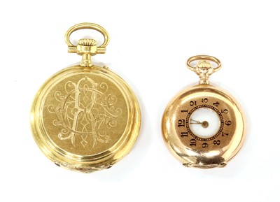 Lot 1496 - A gold pin set hunter fob watch