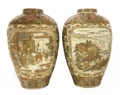 Lot 234 - A large pair of Japanese Satsuma ware vases