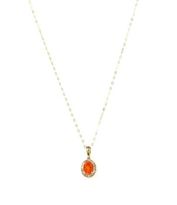 Lot 165 - A gold fire opal and diamond cluster pendant