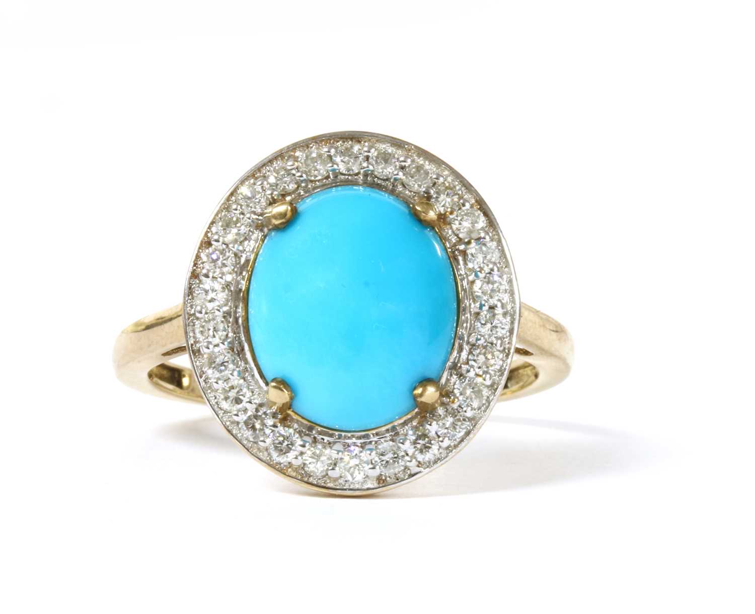 Lot 136 - A gold turquoise and diamond halo cluster ring