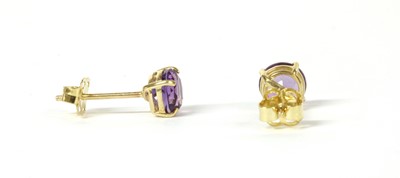 Lot 158 - A pair of gold single stone amethyst stud earrings