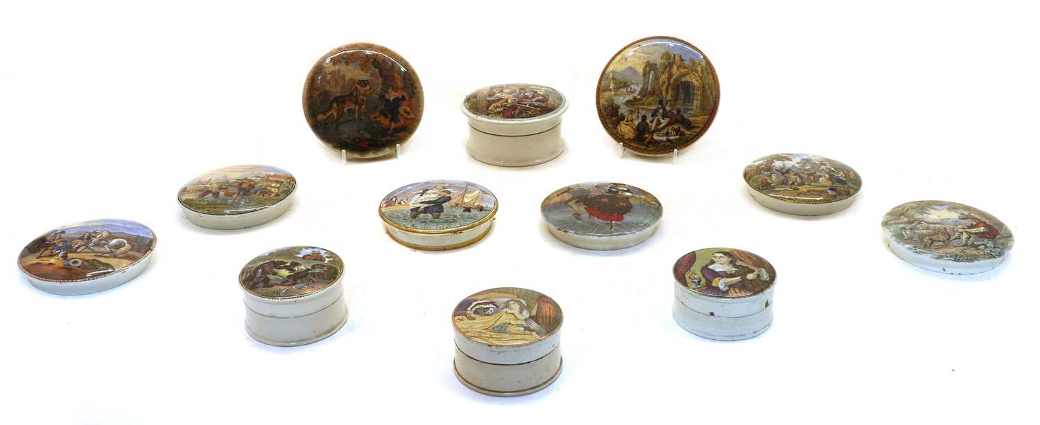 Lot 74 - Twelve Victorian coloured pot lids