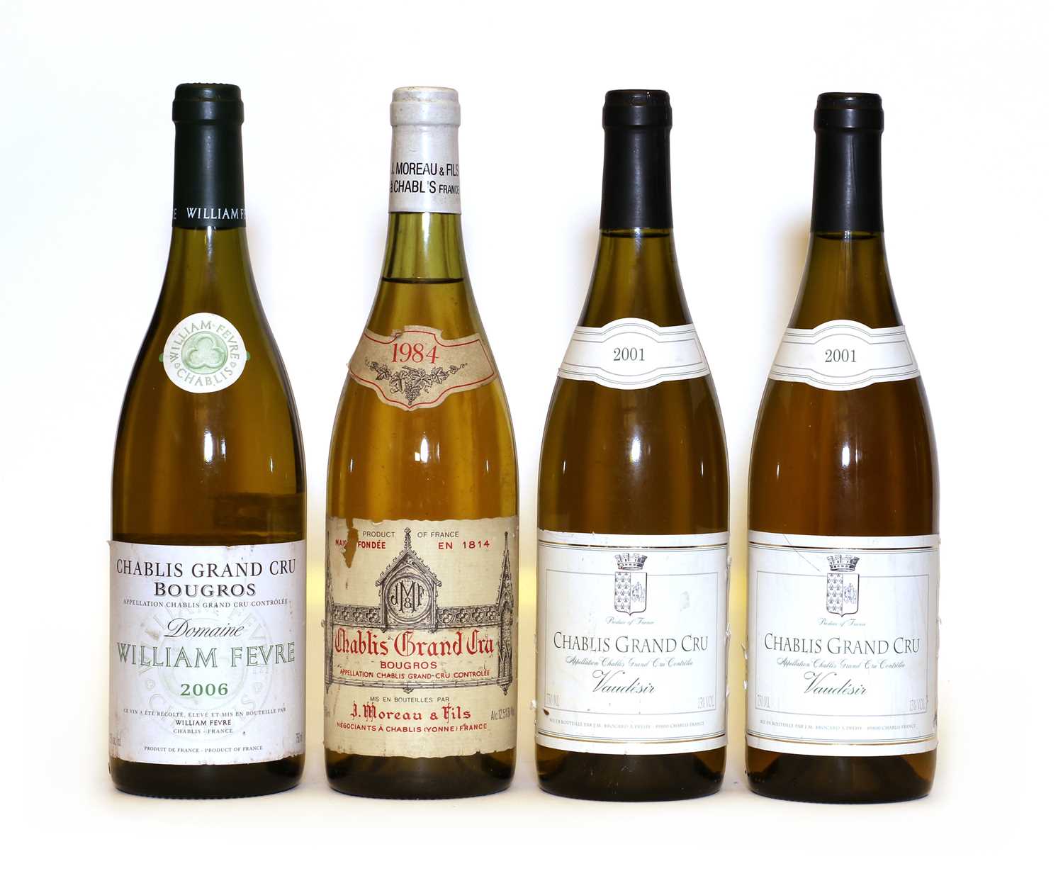Lot 41 - Chablis, Grand Cru, Bougros, J. Moreau & Fils, 1984, one bottle and three various others