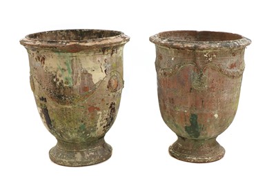 Lot 657 - Two similar 'Poterie d'Anduze' glazed terracotta garden urns