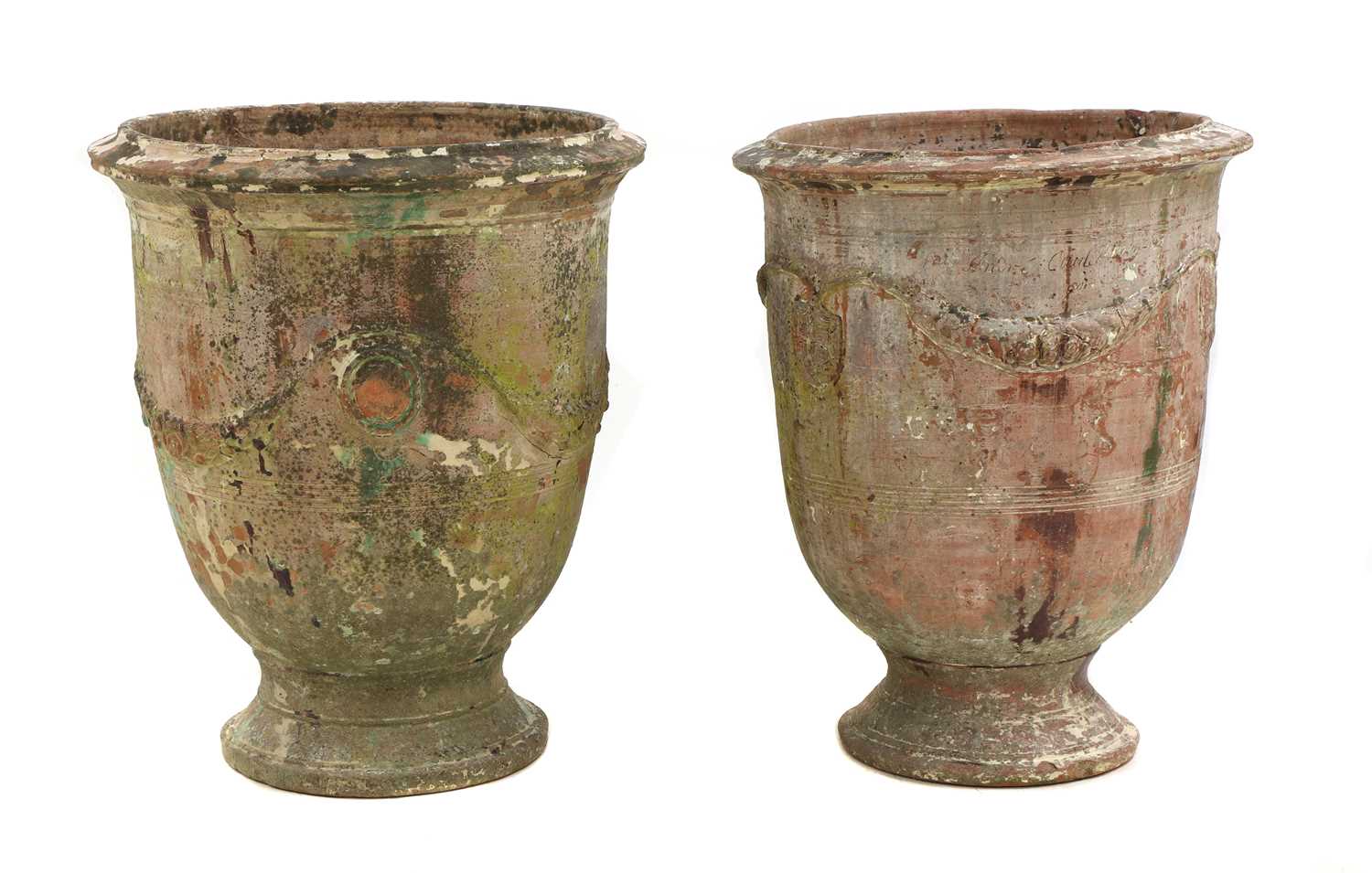 Lot 657 - Two similar 'Poterie d'Anduze' glazed terracotta garden urns