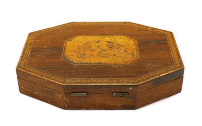 Lot 58 - A 19th century wooden games box with mother of pearl gaming counters