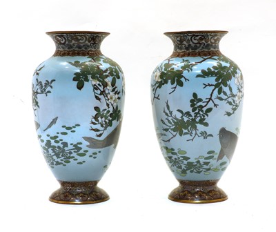 Lot 95 - A pair of Japanese cloisonne vases