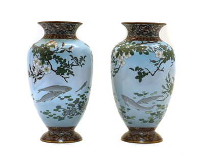Lot 95 - A pair of Japanese cloisonne vases