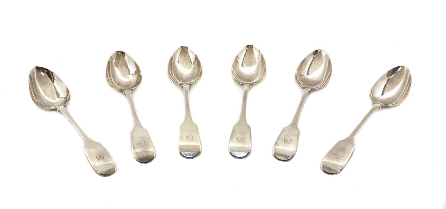 Lot 28 - A set of six William lV silver fiddle pattern serving spoons