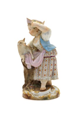 Lot 291A - A Meissen figurine of a shepherdess with a lamb
